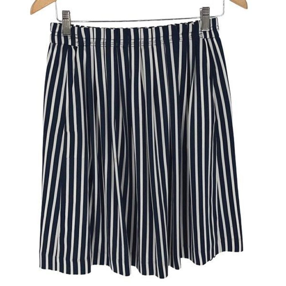 J Crew Women's Pleated Striped Skirt Midi Lined Pull On‎ Navy Blue White Size 0